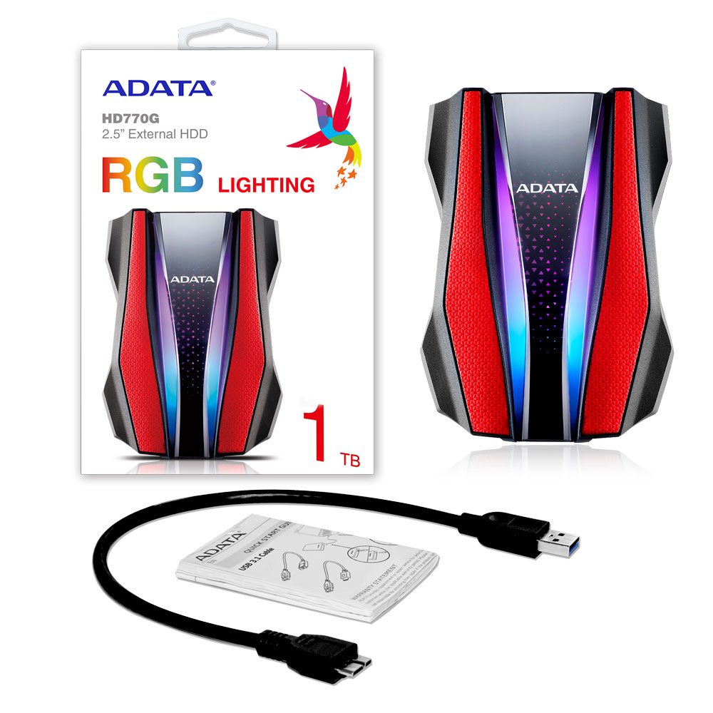 Disco Duro Externo Adata HD770G RGB 2.5", 1TB Rojo
