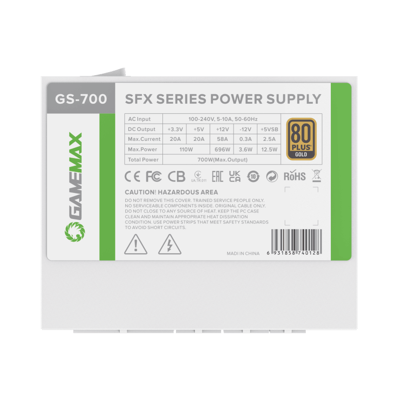 Fuente de Poder GameMax GS-700 White SFX 80 Plus