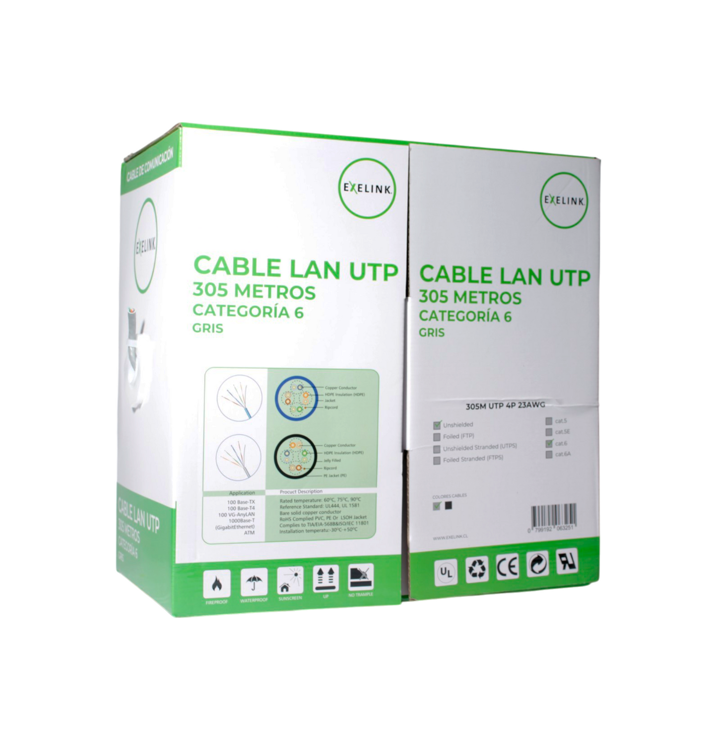 Cable LAN UTP Exelink Cat 6 23AWG Gris 305 Mts