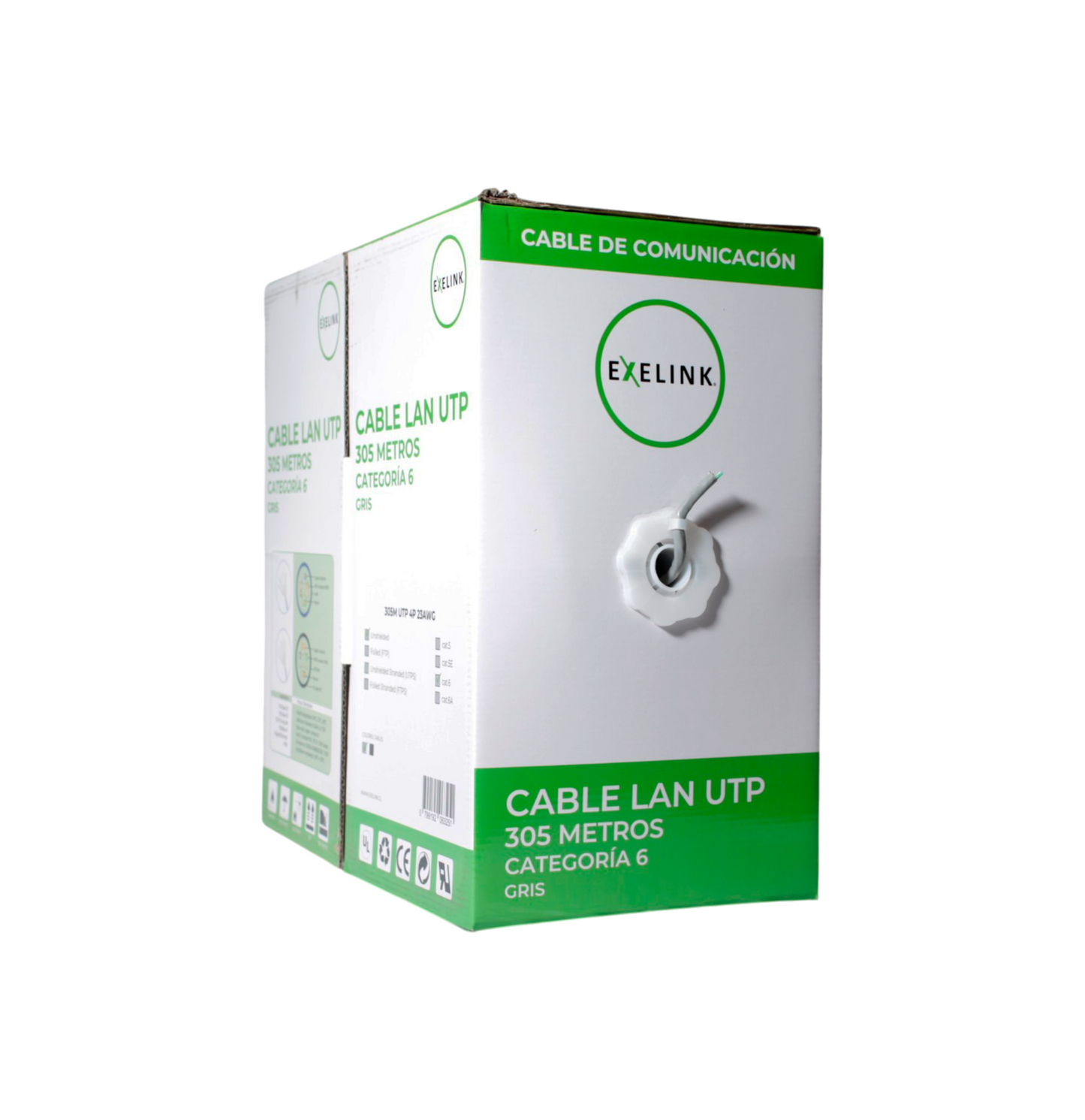 Cable LAN UTP Exelink Cat 6 23AWG Gris 305 Mts