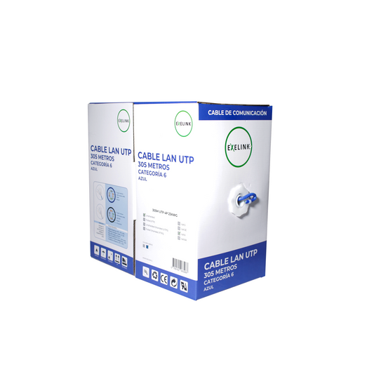 Cable LAN UTP Exelink Cat 6 23AWG Azul 305 Mts