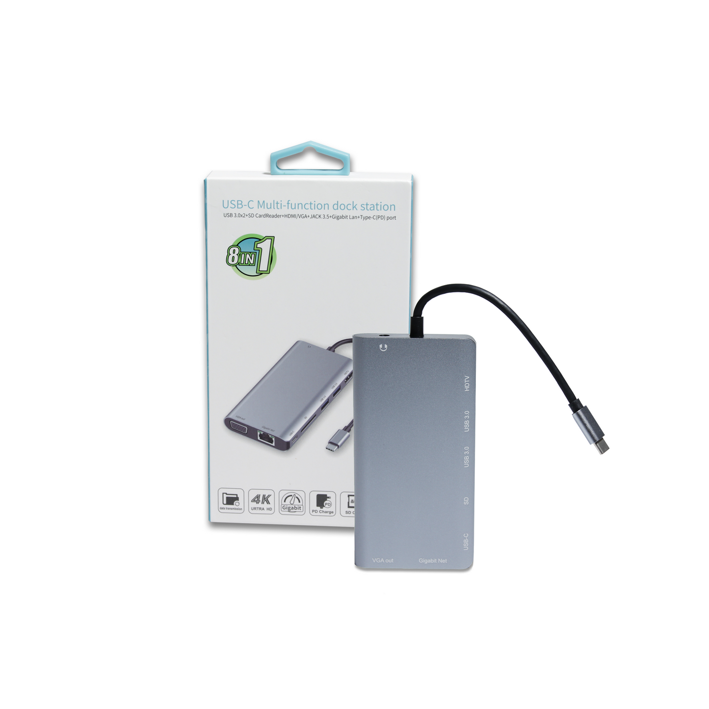 Docking USB-C 8 en 1 SD/4K/JACK/USB 3,0/ VGA/LAN
