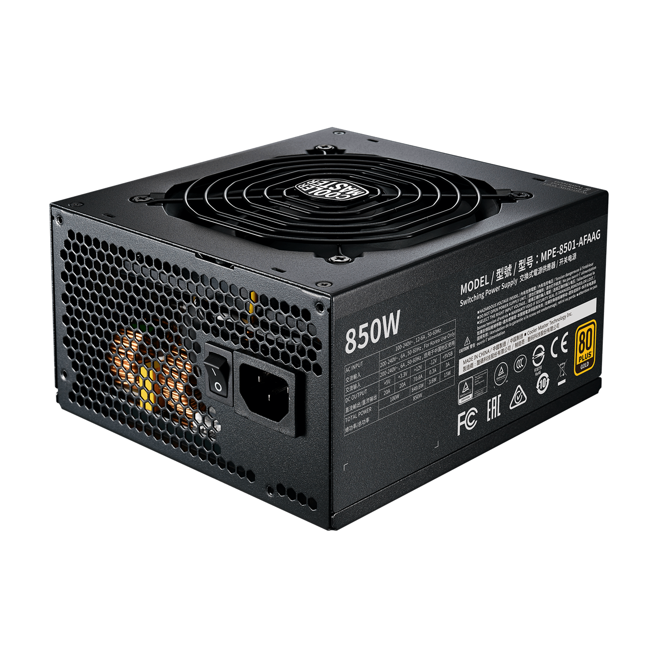 Fuente De Poder Cooler Master 850W MWE V2 80+ Gold (Fully Modular)