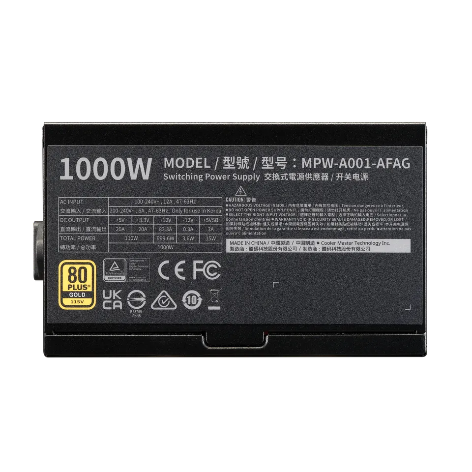 Fuente de Poder Cooler Master Elite Gold 1000W 80 Plus Gold