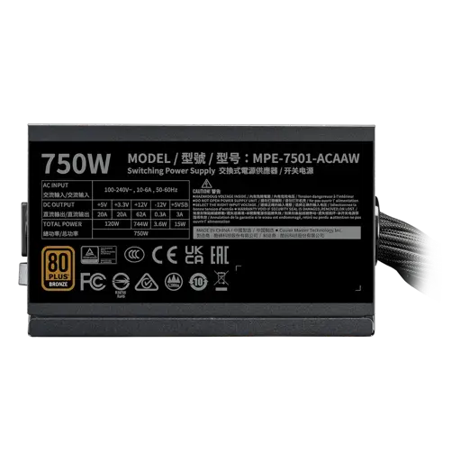 Fuente de Poder Cooler Master MWE 750 Bronze V3