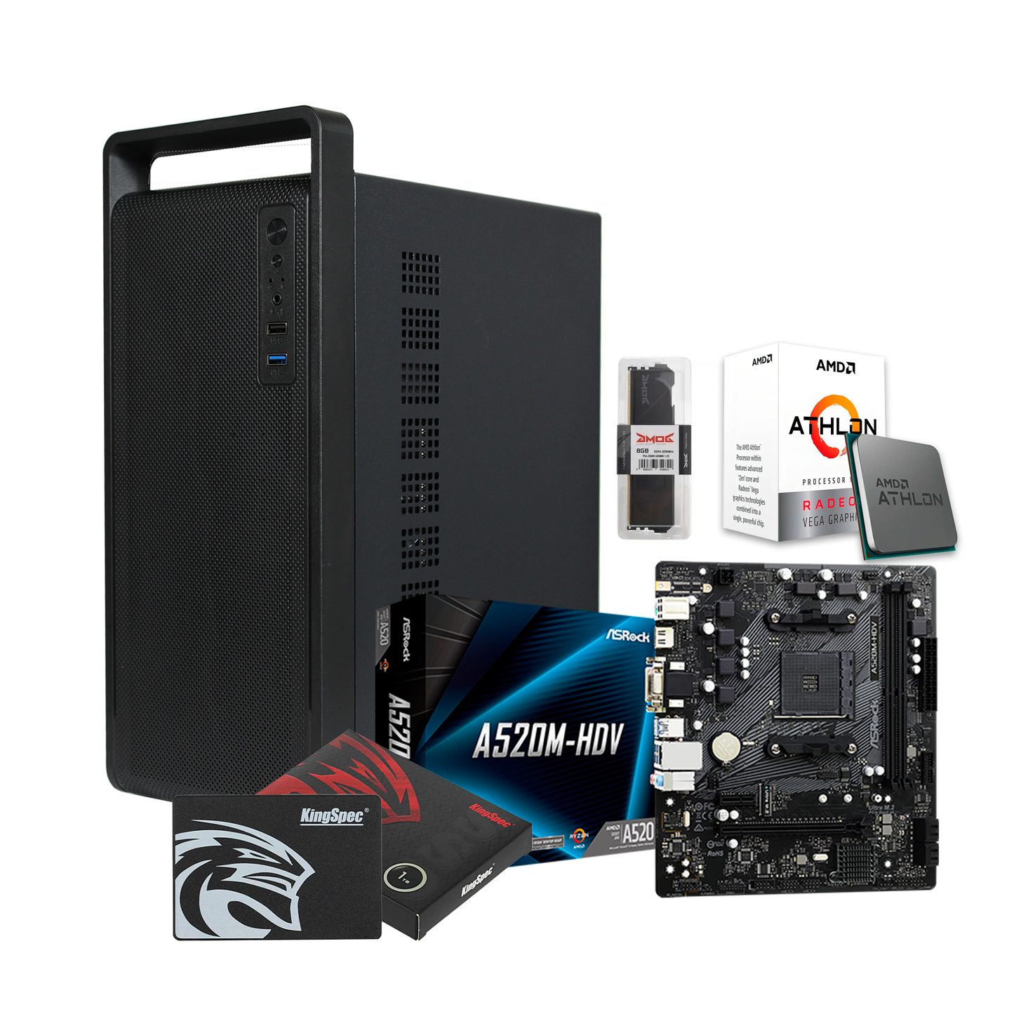 PC de Oficina AMD Athlon 3000G 8GB RAM,SSD 512GB
