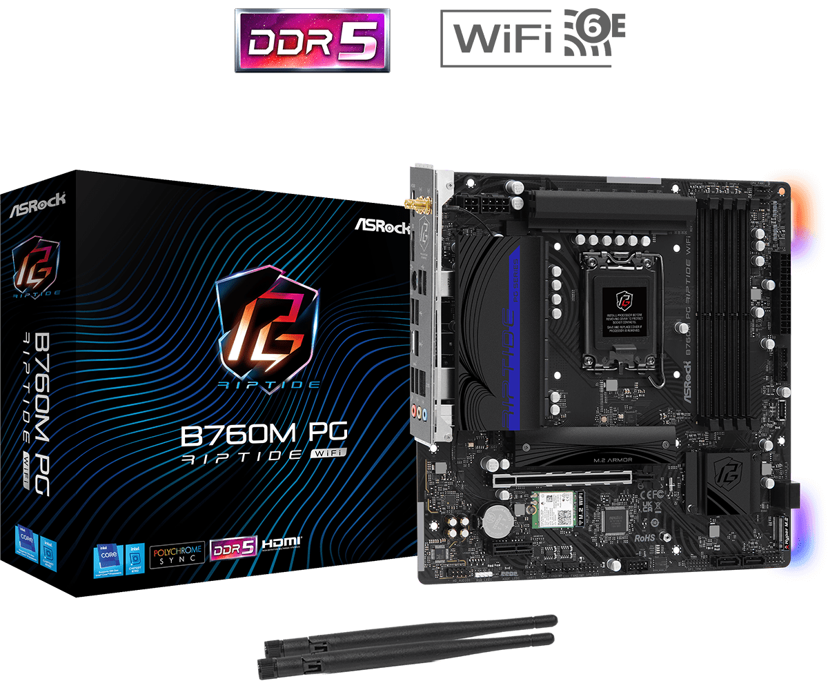 Tarjeta Madre ASRock B760M WiFi 6E DDR5 – Intel LGA1700 Micro-ATX
