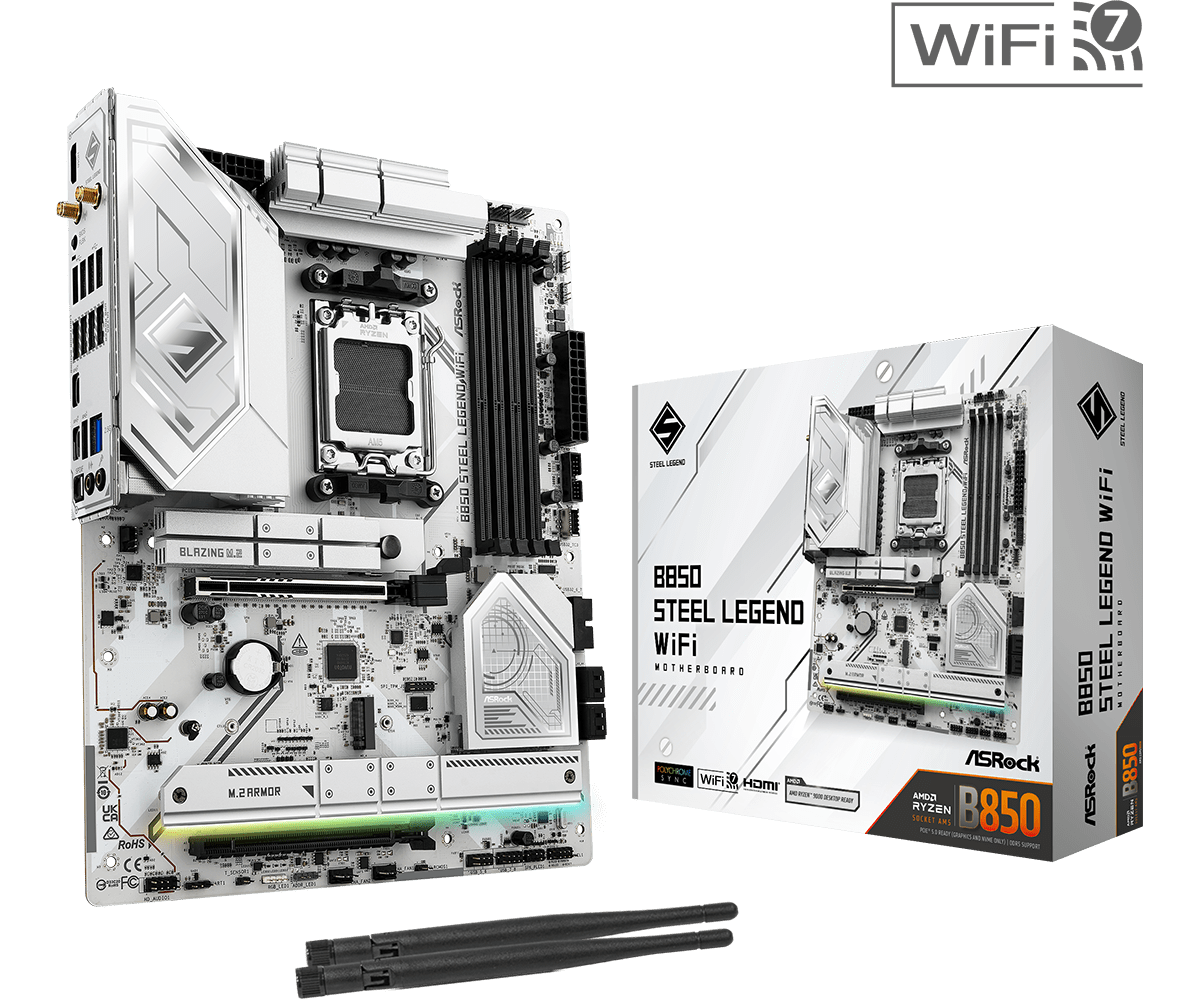 Tarjeta Madre ASRock B850 Steel Legend WiFi DDR5 AM5 PCIe 5.0 ATX WiFi 7