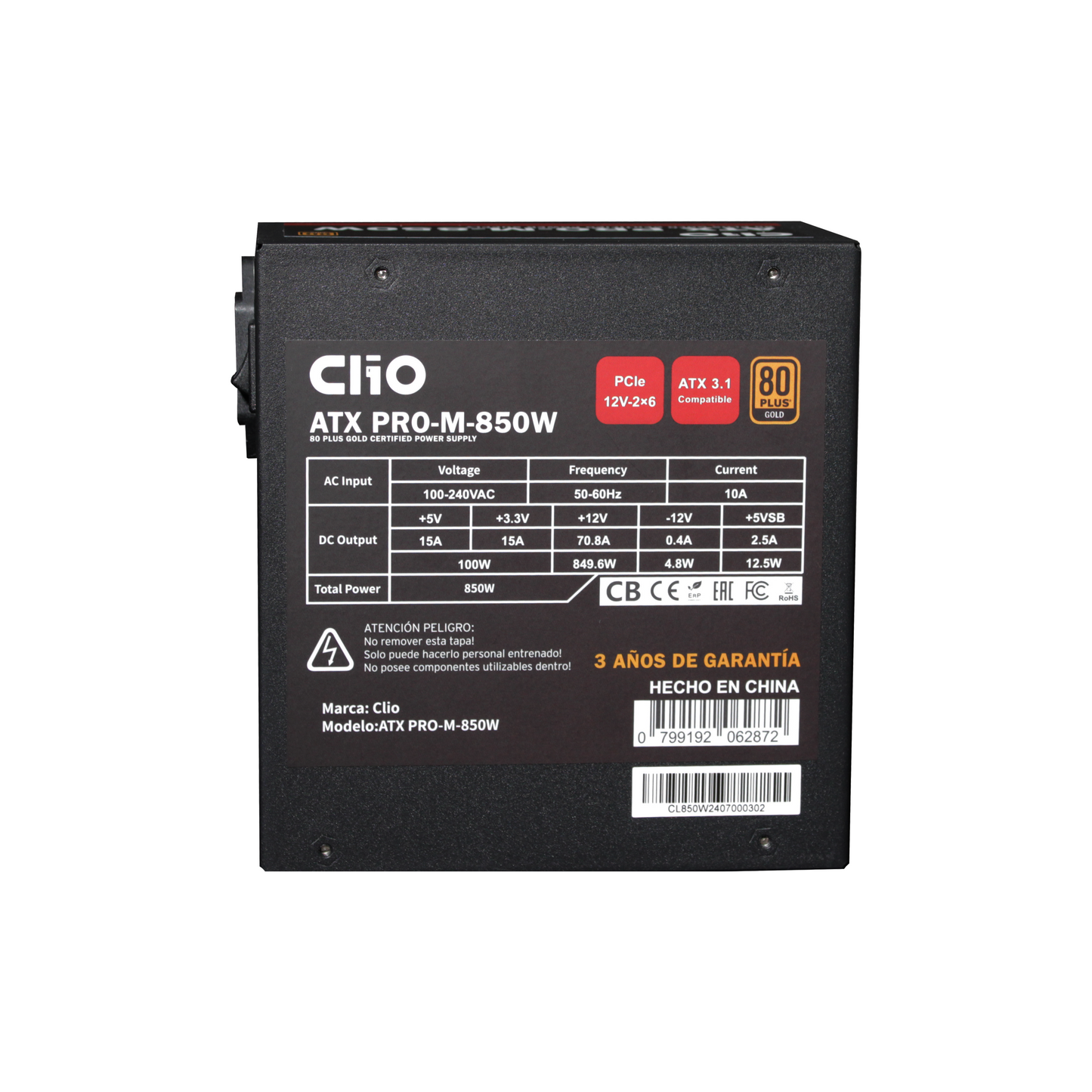 Fuente de Poder Clio ATX PRO Modular 850W 80+ Gold