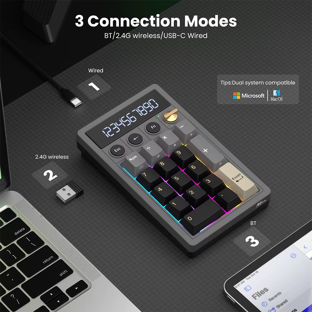 Teclado Numérico Inalámbrico Royal Kludge RK M20 2.4G Tri-Modo