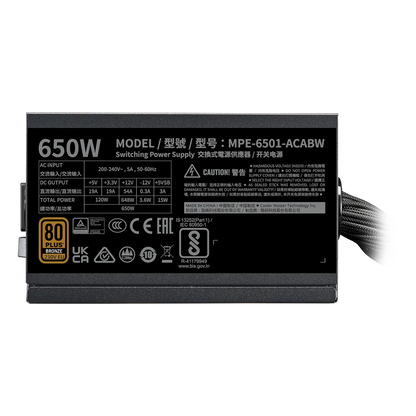 Fuente De Poder Cooler Master 650W Mwe V3 80+ Bronze